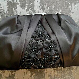 Badgley Mischka Black Satin & Beaded Evening Clutch